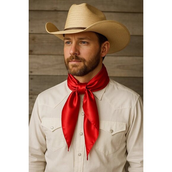 Red Wild Rag Large Scarf 35x35 Inches Satin  Western Accessory Cowgirl or Cowboy - Picture 4 of 7